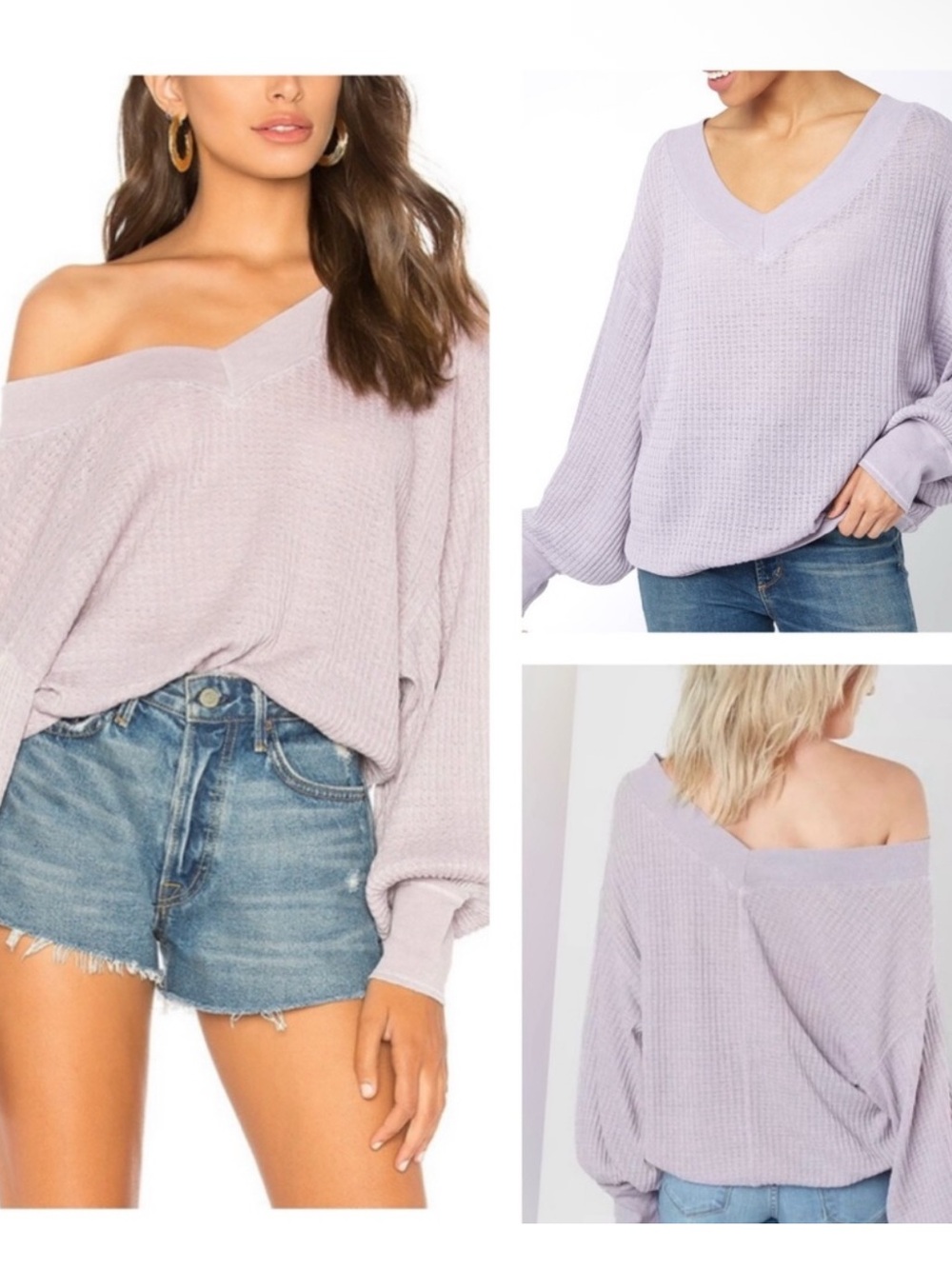 FREE PEOPLE WE THE FREE South Side Thermal Top in Pale Lilac Women’s Size Small